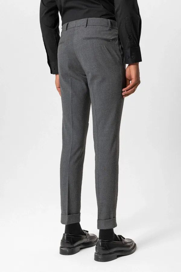 Antioch Gri Regular Fit Duble Paça Erkek Pantolon