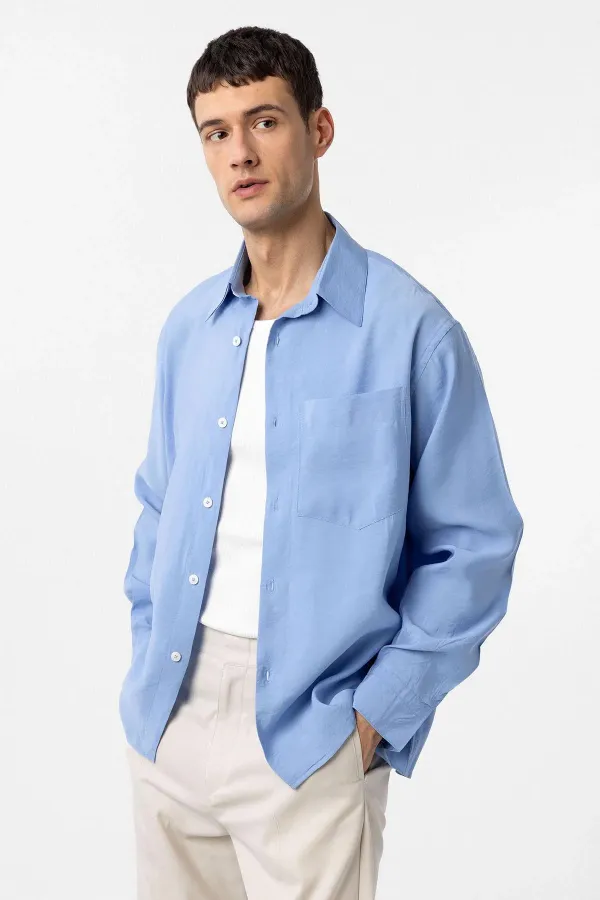 Antioch Mavi Modal Kumaş Relax Fit Erkek Gömlek