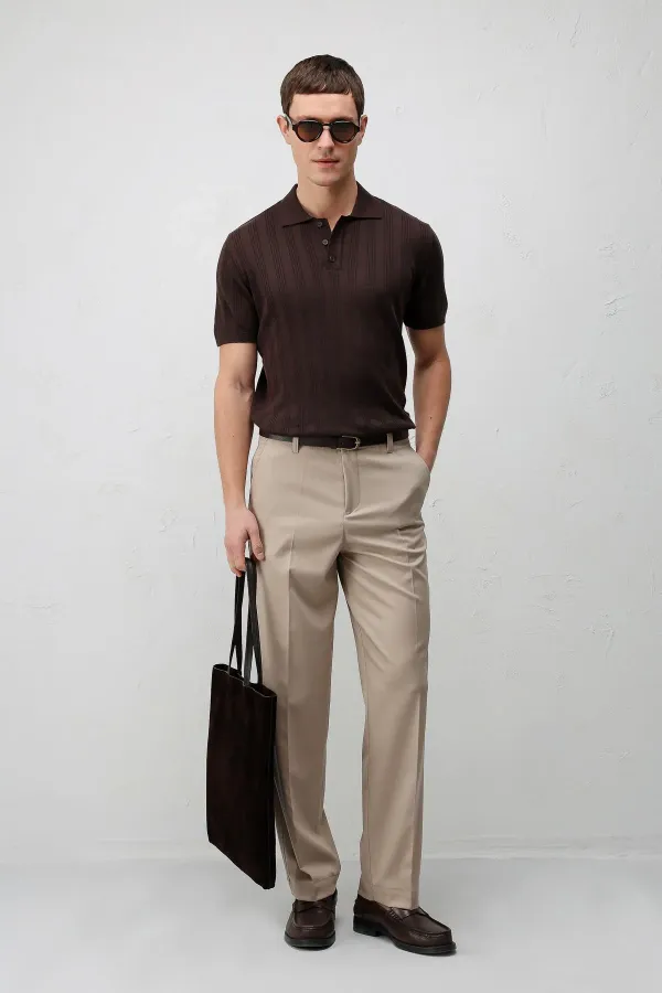 Antioch Coffee Textured Knit Men's Polo T-Shirt