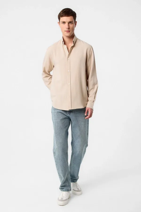 Chemise homme Antioch Stone en lin mélangé à col boutonné