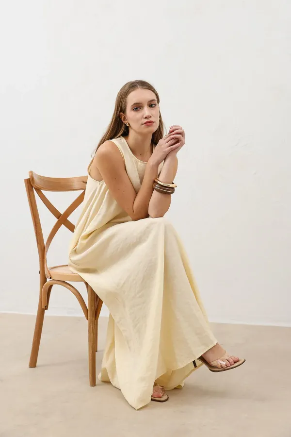 Robe midi jaune Antioch drapée à col halter
