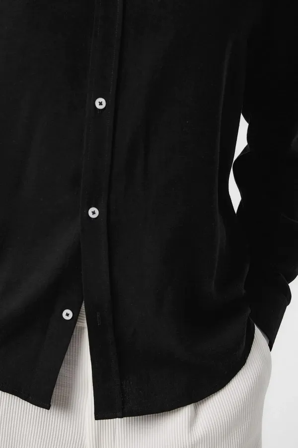 Chemise homme Antioch en lin mélangé noir à col boutonné