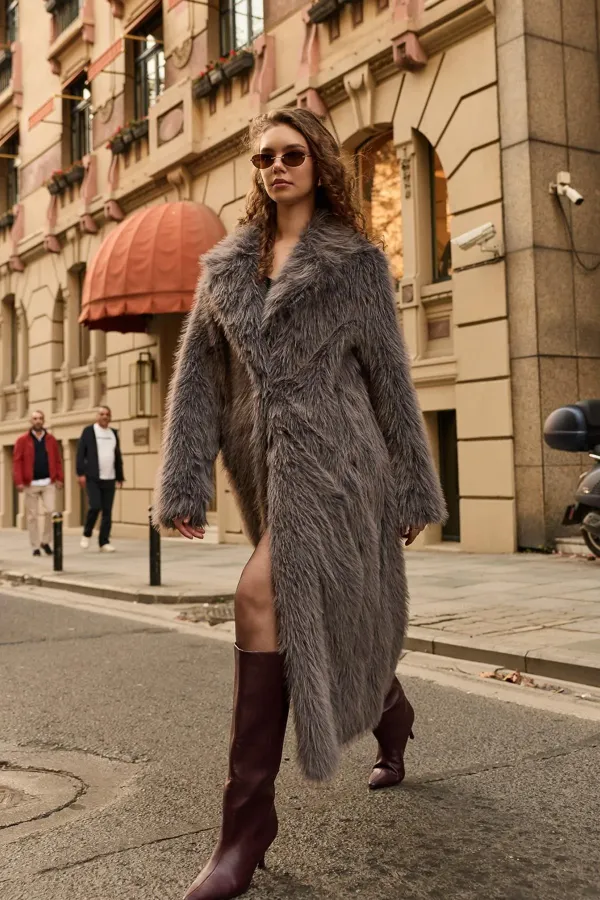 Antioch Anthracite Faux Fur Long Coat