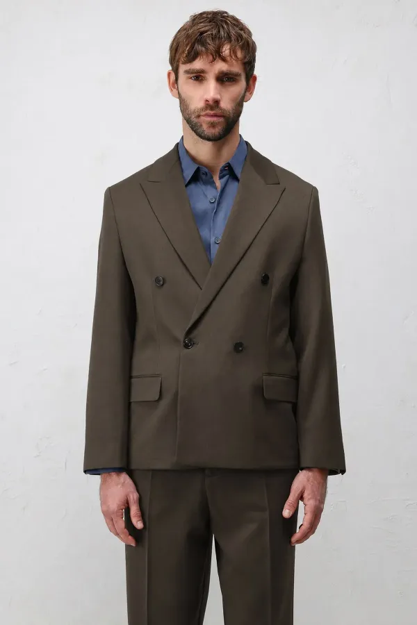 Antioch Kahve 1 Relax Fit Kruvaze Erkek Blazer Ceket