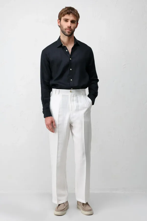 Pantalon homme Antioch Ecru Lyocell coupe décontractée plissé