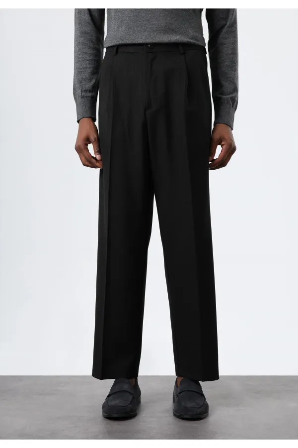 Antioch Siyah Relax Fit Çizgili Erkek Pantolon