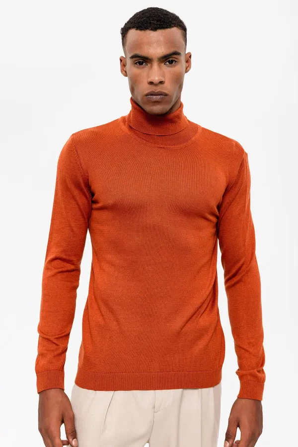 Antioch Kiremit Tam Boğazlı Erkek Triko