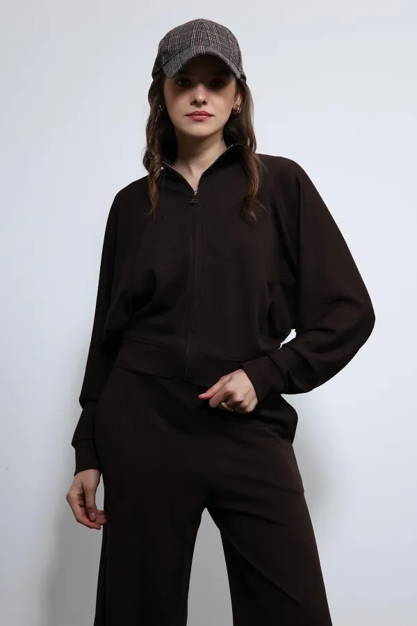 Antioch Kahve Geniş Paça Çizgili Eşofman Takım