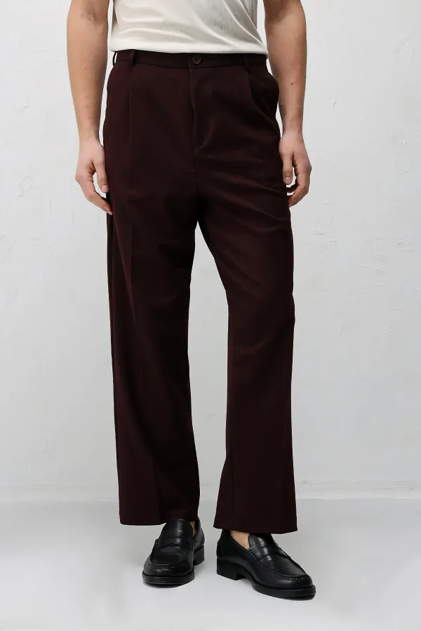 Antioch Burgundy Pleated Relaxed Fit Men's Trousers