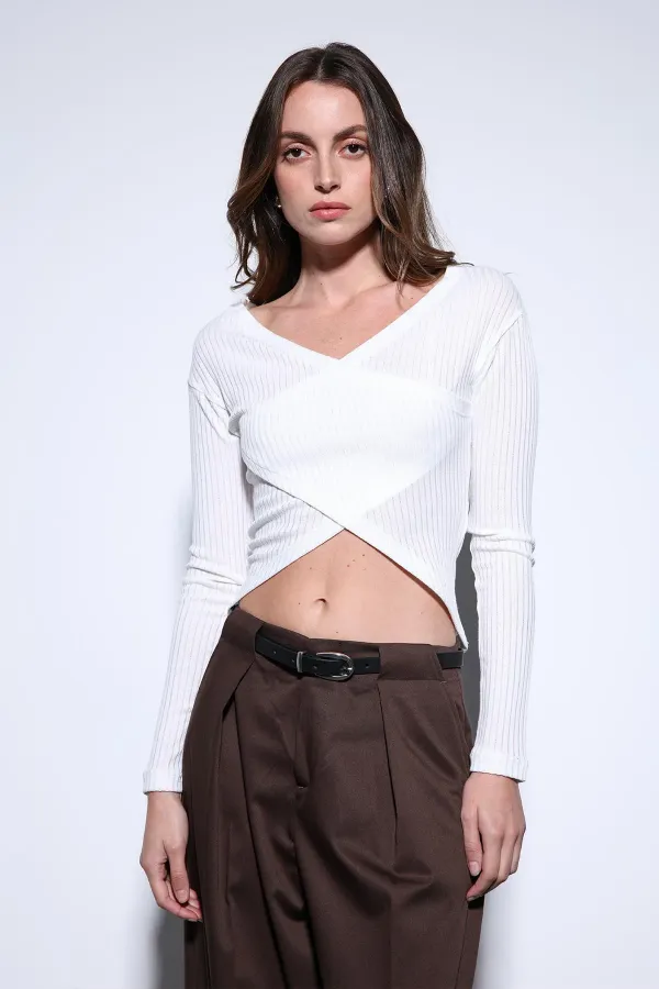 Antioch Beyaz Kruvaze Kadın Bluz