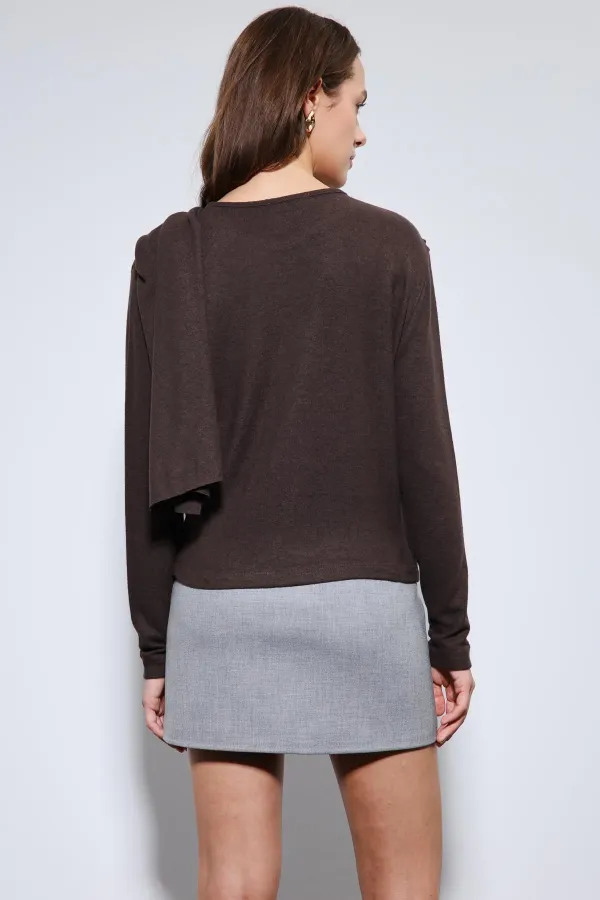 Antioch Coffee Draped Shawl Detailed Top