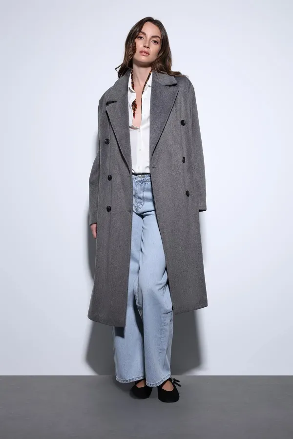 Antioch Antrasit Kruvaze Kadın Kaban