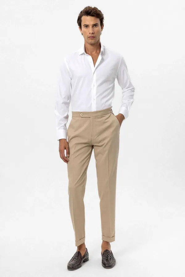 Pantalon Antioch beige taille haute coupe classique pour homme