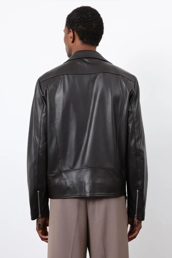 Antioch Koyu Kahve 100% Deri Biker Ceket