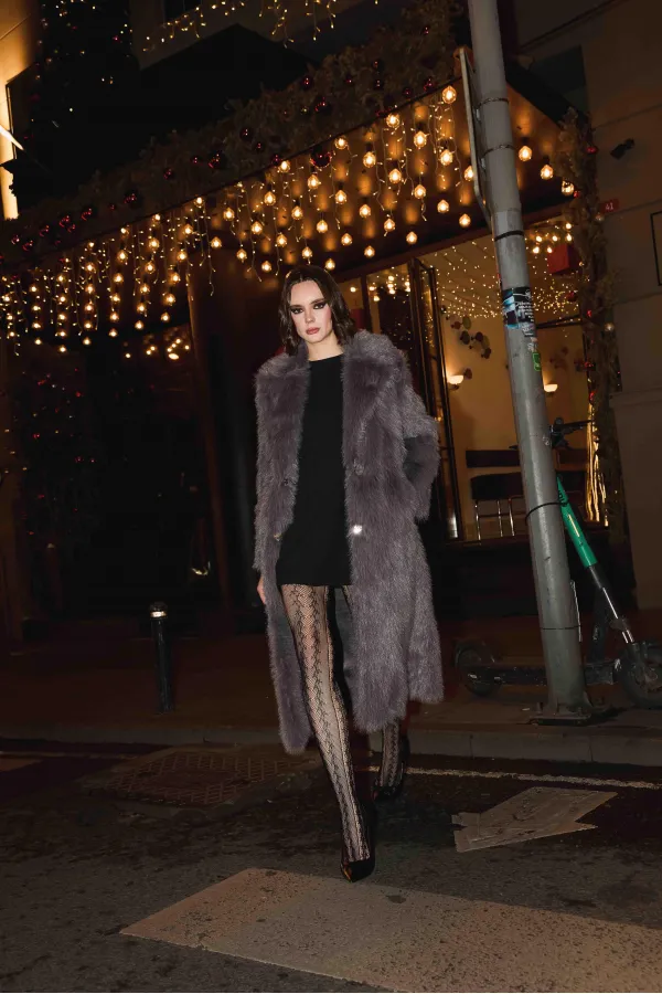 Antioch Anthracite Faux Fur Long Coat