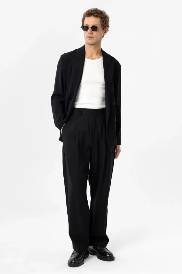 Antioch Black Pleated Baggy Fit Men's Trousers