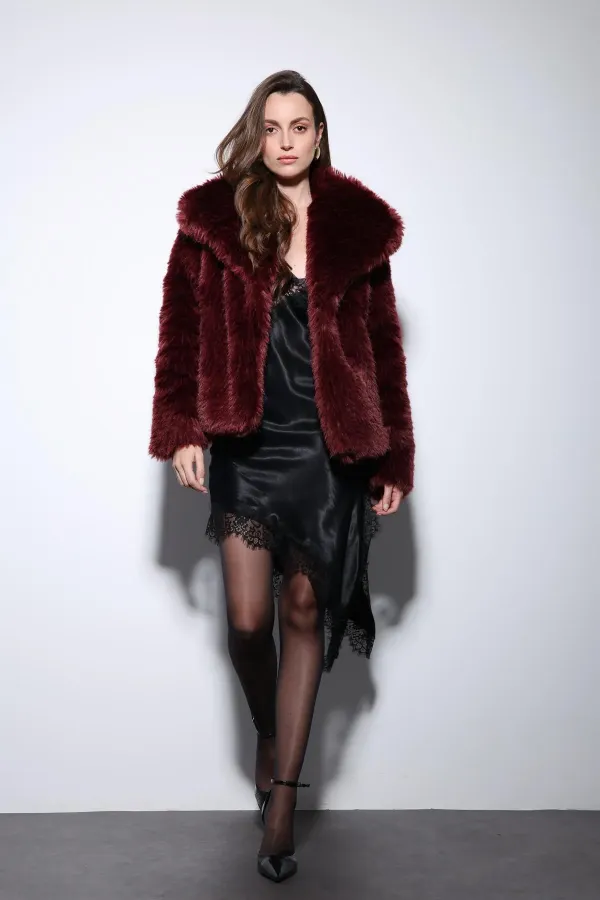 Antioch Bordo Suni Kürk Kadın Ceket