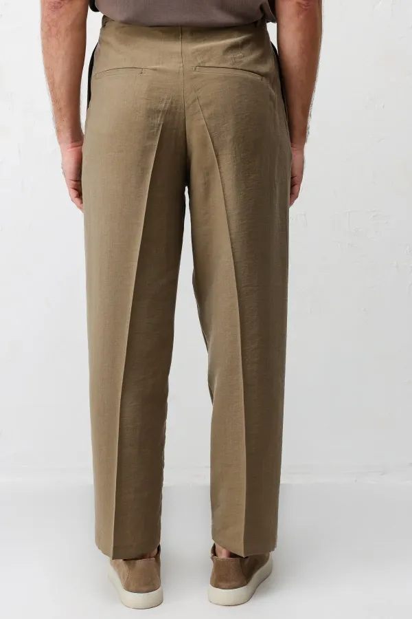 Antioch Khaki Lyocell Relaxed Fit Pleated Men's Trousers Antioch Khaki Lyocell Relaxed Fit Pleated Men's Trousers