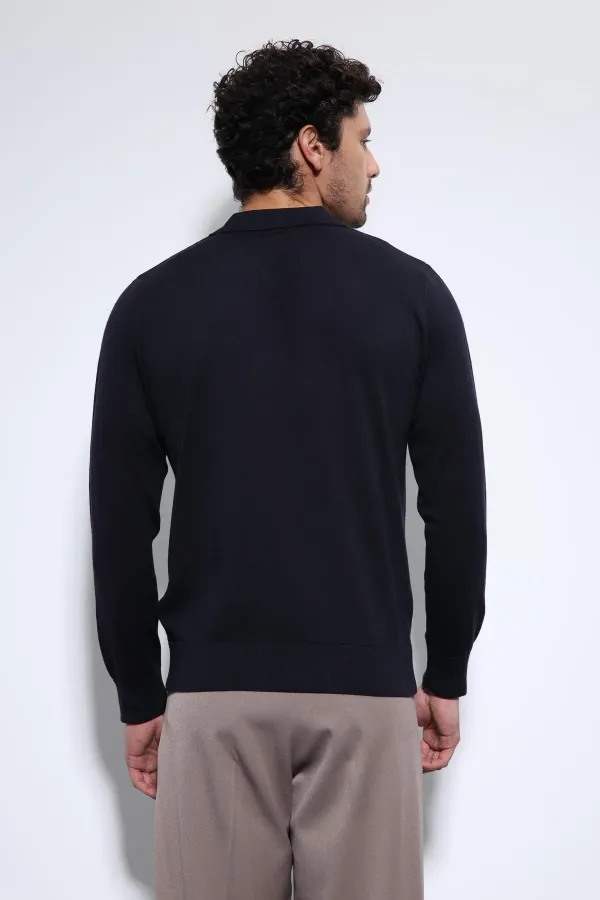 Pull homme à col polo bleu marine Antioch