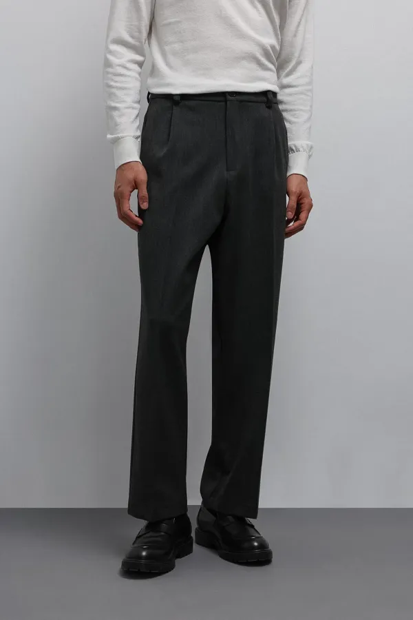 Antioch Antrasit Relax Fit Baggy Pilili Erkek Pantolon