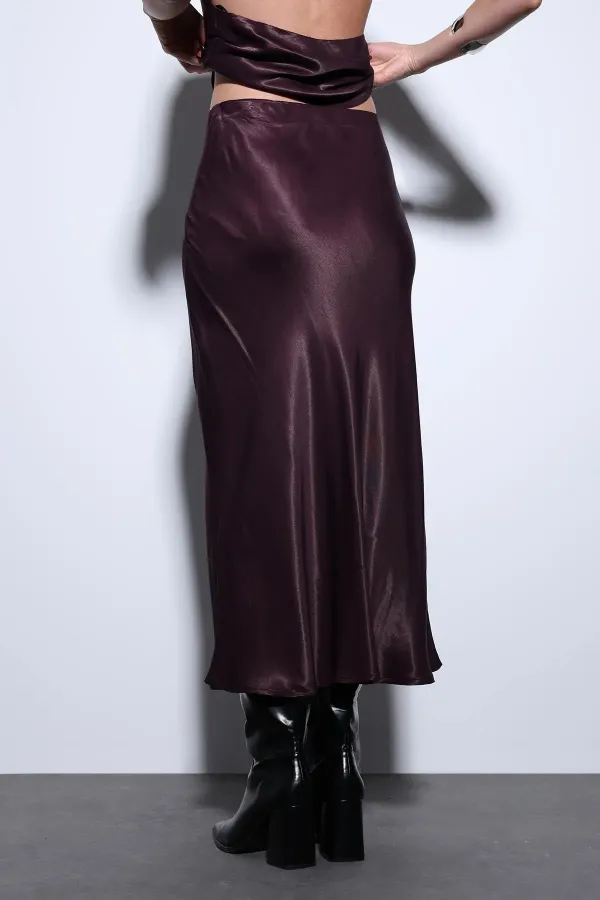 Jupe midi en satin bordeaux Antioch