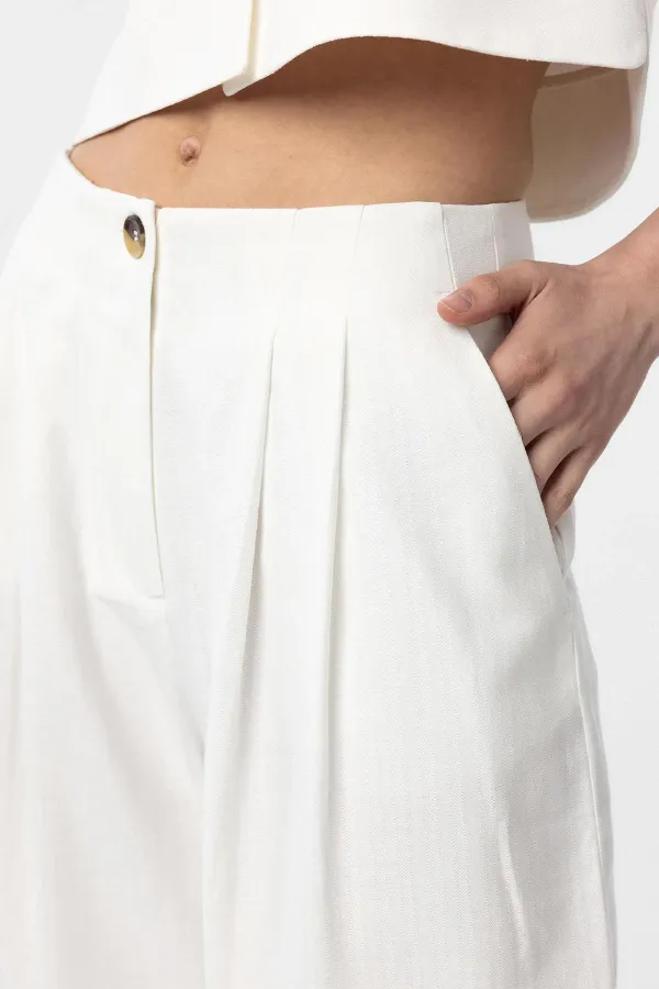 Antioch Beyaz Keten Karışımlı Kadın Culotte Pantolon