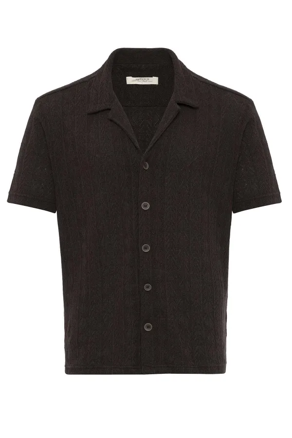 Antioch Coffee Apache Collar Knitted Pattern Men's Shirt