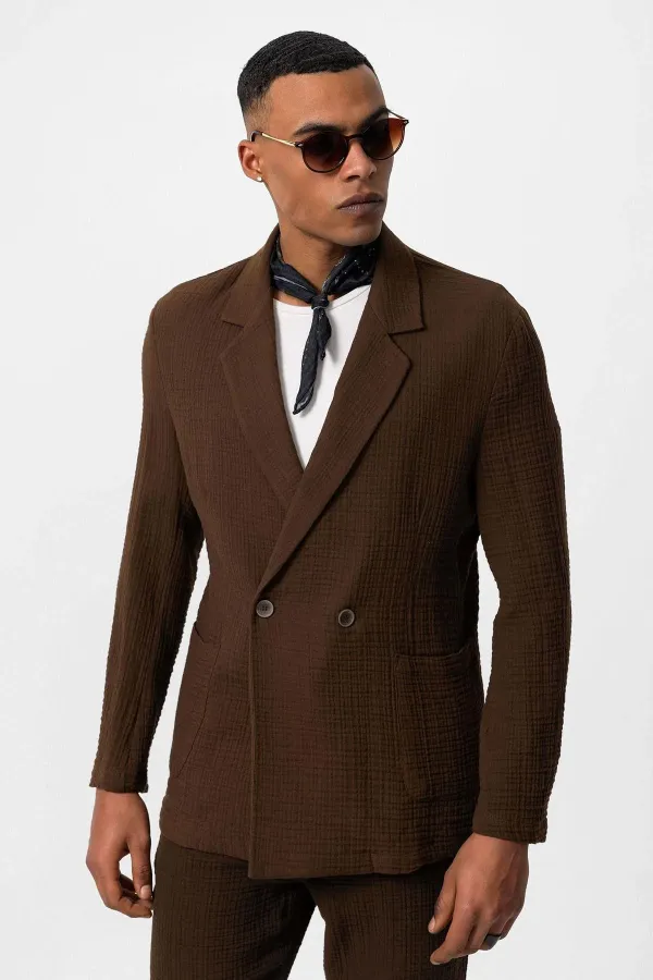 Antioch Coffee Double-Breasted Unlined Men's Blazer Jacket