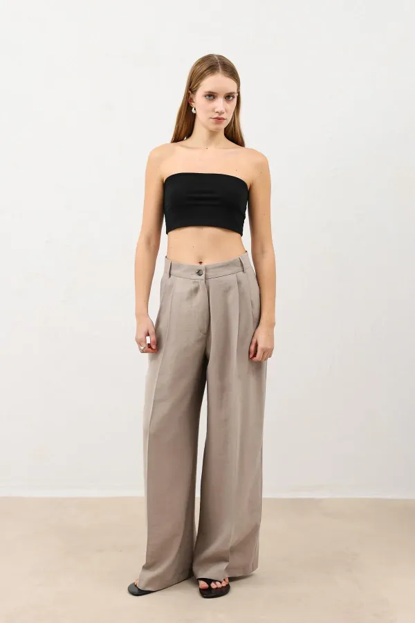 Antioch Beige Pleated Palazzo Women's Trousers