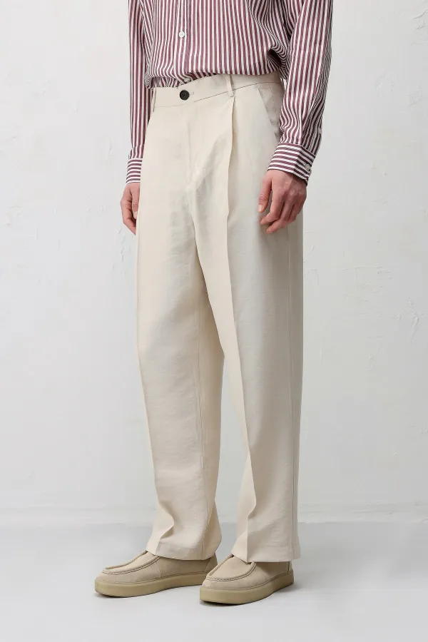 Antioch Cream Modal Fabric Men's Trousers