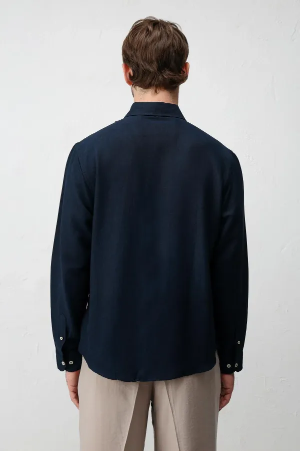 Chemise homme Antioch bleu marine en lin mélangé, coupe décontractée