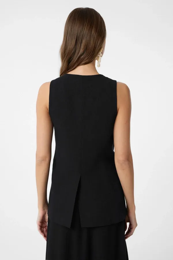 Antioch Black Linen Blend Women's Long Vest