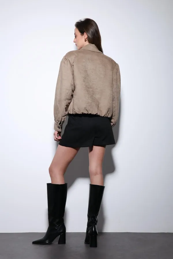 Antioch Bej Süet Görünümlü Bomber Kadın Ceket