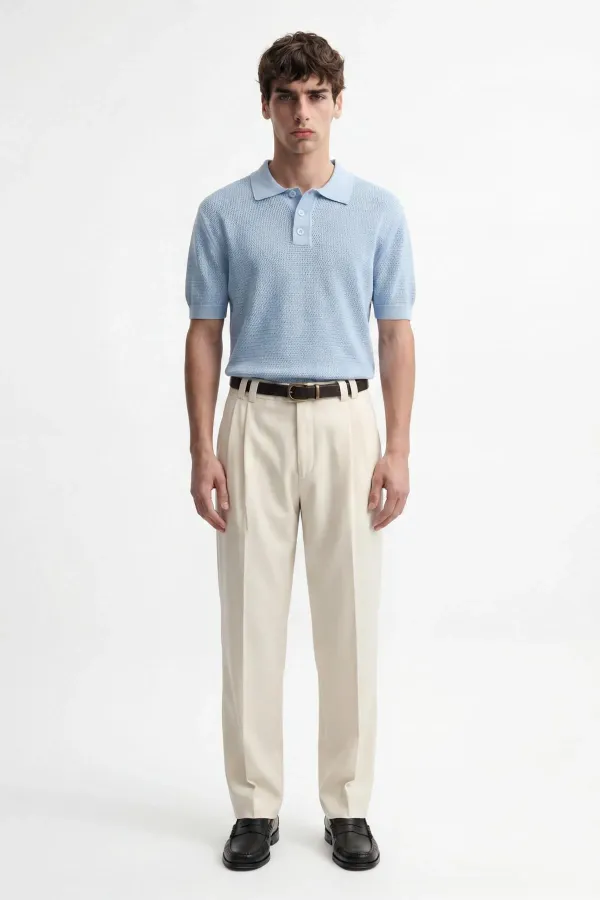 T-shirt homme à col polo texturé en maille bleue Antioch