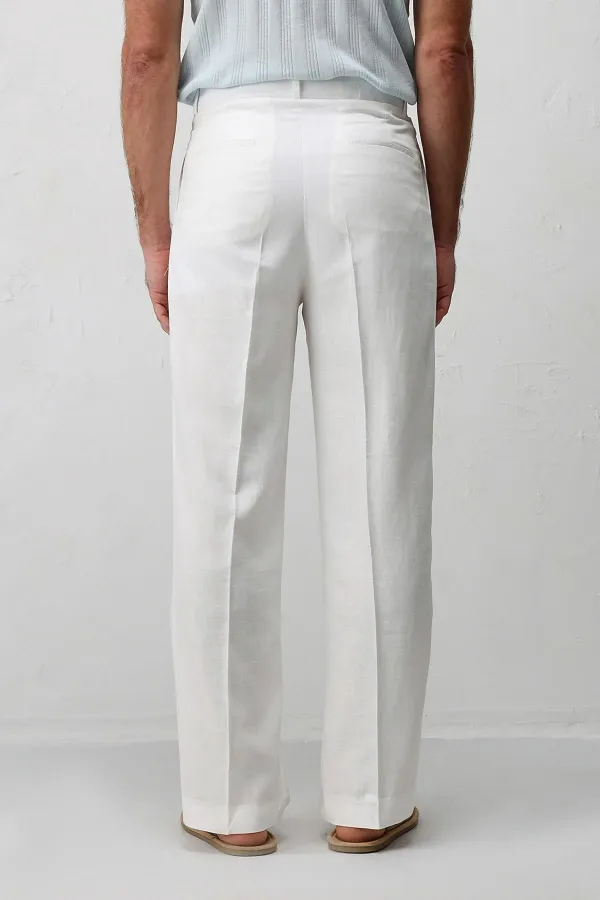 Antioch Beyaz Keten Karışımlı Erkek Baggy Pantolon