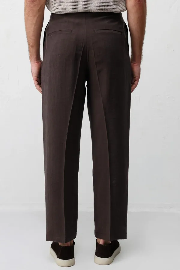 Pantalon homme Antioch marron foncé en lyocell, coupe décontractée et plissé