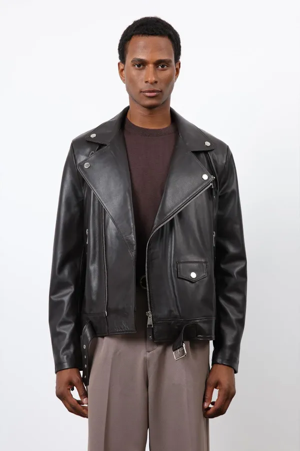 Antioch Koyu Kahve 100% Deri Biker Ceket