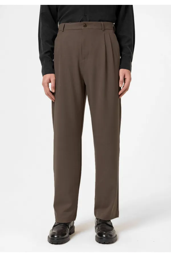 Pantalon Antioch marron clair, taille haute, plissé, coupe décontractée, pour homme