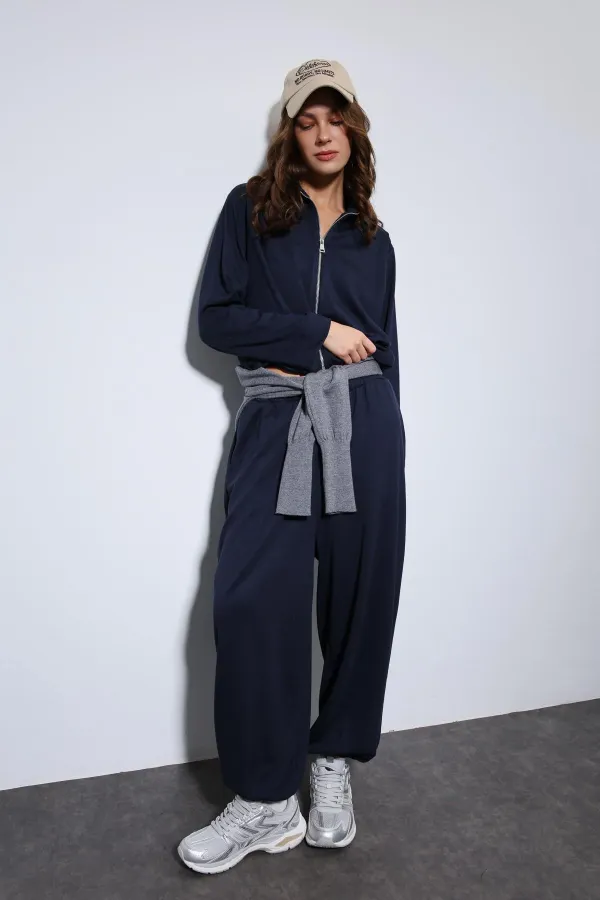 Antioch Navy Blue Voluminous Jacket and Elasticated Hem Tracksuit Set