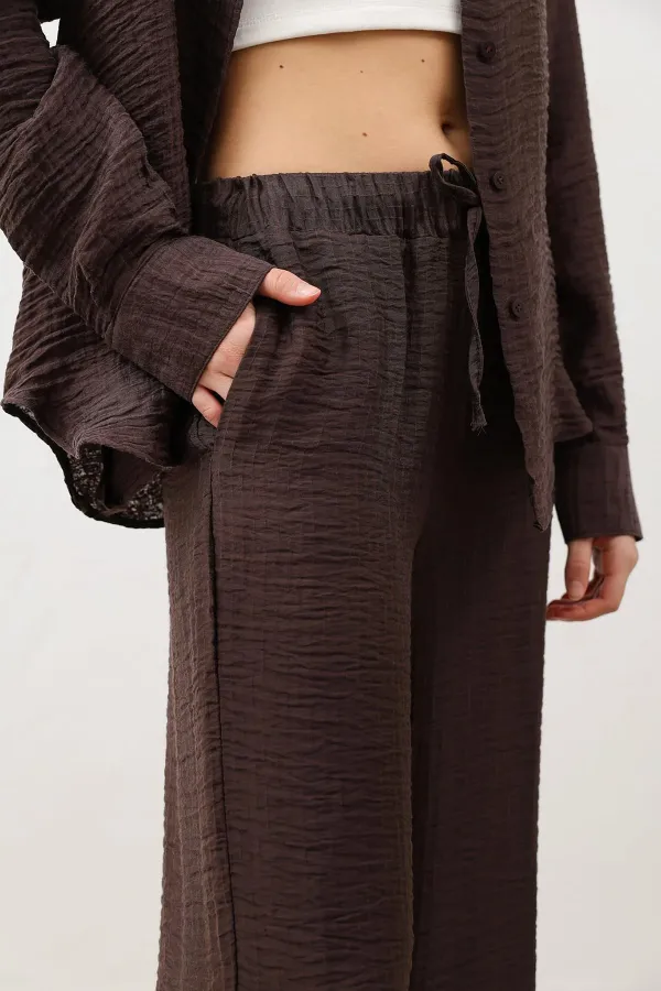 Antioch Kahve Ayarlanabilir Paça Dökümlü Kadın Pantolon
