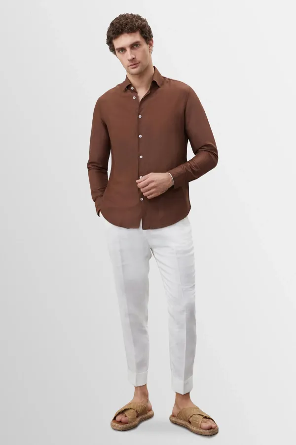 Antioch Men's Shirt with Coffee Collar and Button Detail, 100% Linen