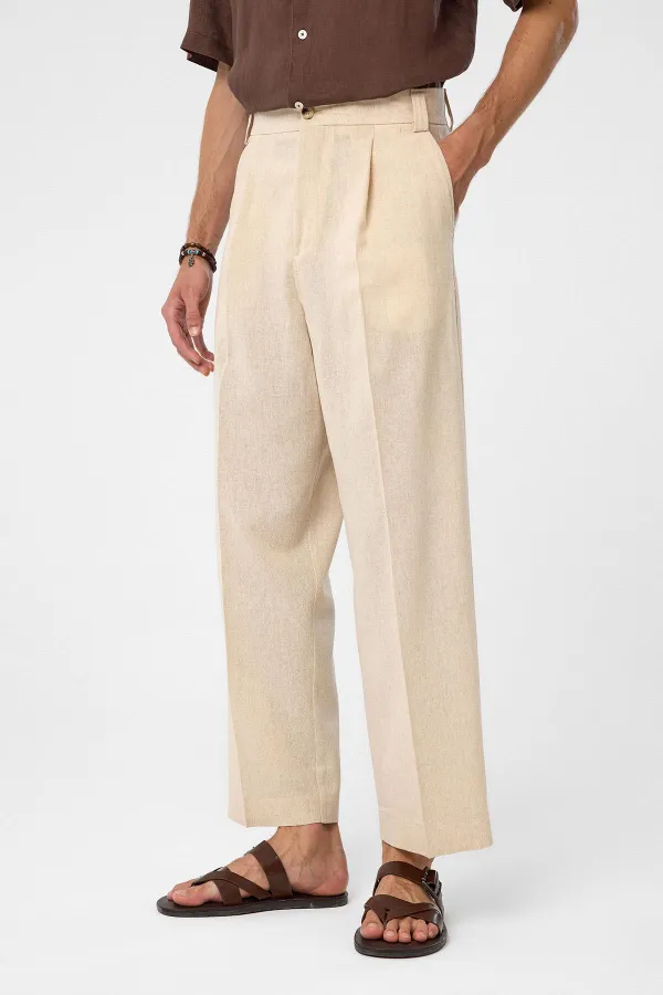 Antioch Stone High Waist Pleated Relax Fit Men's Trousers