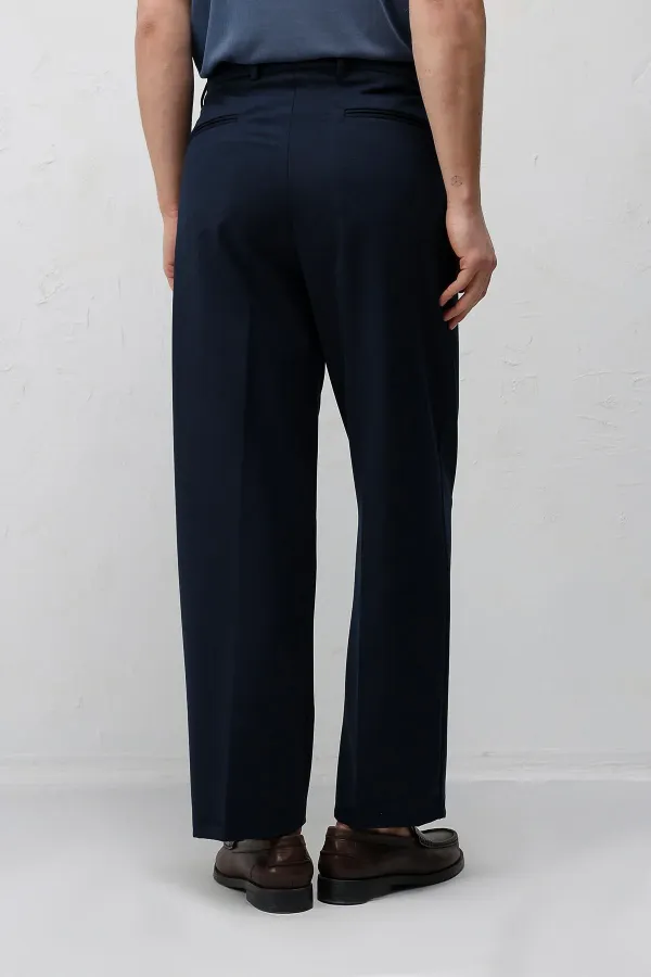 Antioch Navy Relax Fit Pleated Men's Trousers