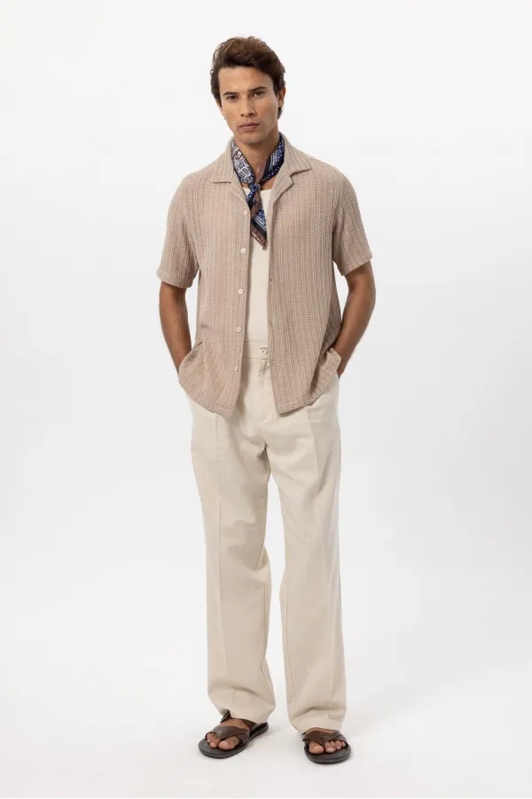 Antioch Beige Textured Crochet Men's Shirt
