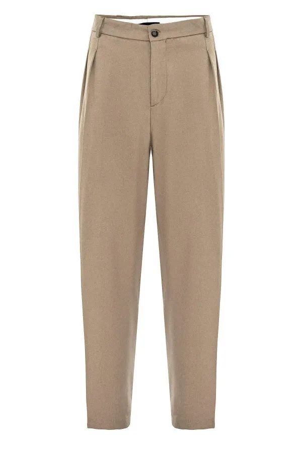 Pantalon Antioch marron clair, taille haute, plissé, coupe décontractée, pour homme