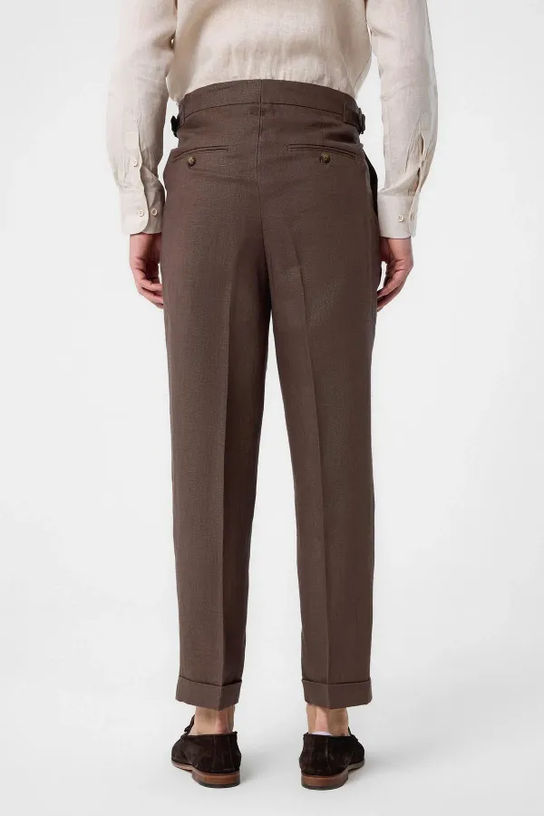 Antioch Light Brown 100% Linen Italian Cut Men's Trousers