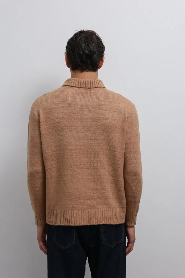 Pull homme Antioch beige à col boutonné