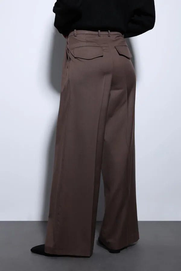 Antioch Kahve Pileli Palazzo Kadın Pantolon