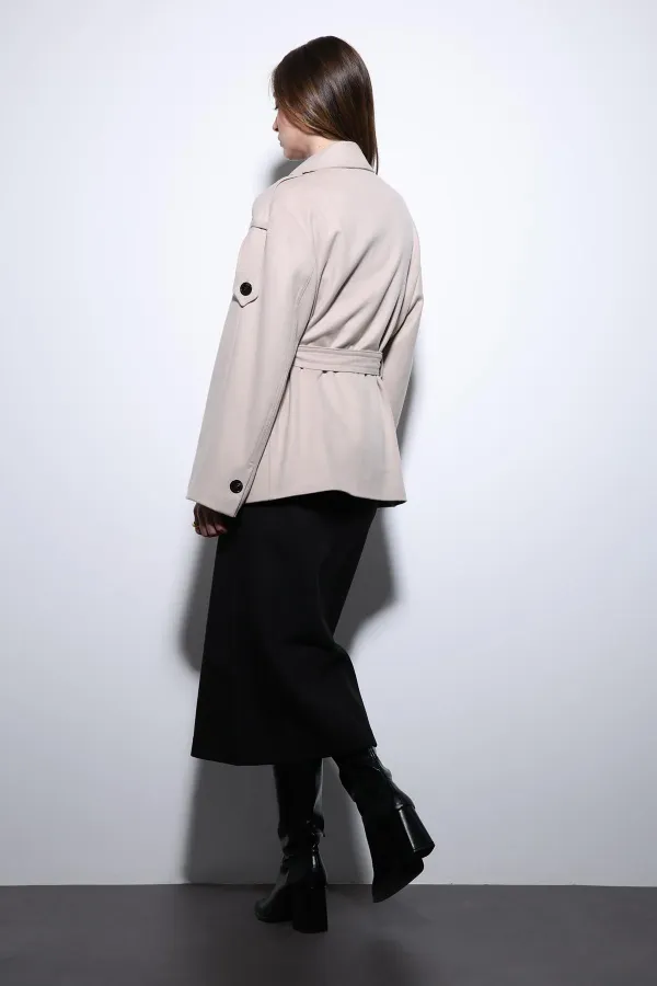 Antioch Bej Dik Yaka Kruvaze Kadın Kaban