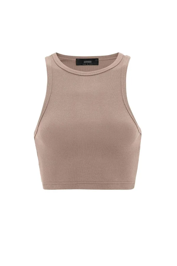 Débardeur court côtelé beige Antioch pour femme